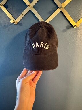 Anthropologie Black 'PARIS' Embroidered Baseball Cap